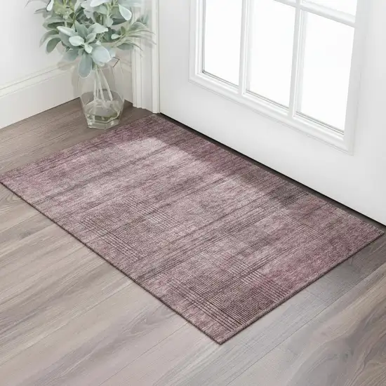Merlot And Gray Striped Washable Area Rug With UV Protection Photo 1
