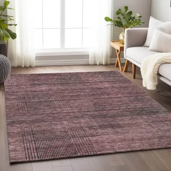 Merlot And Gray Striped Washable Area Rug With UV Protection Photo 1