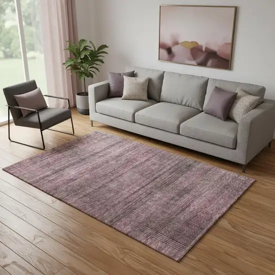 Merlot And Gray Striped Washable Area Rug With UV Protection Photo 1