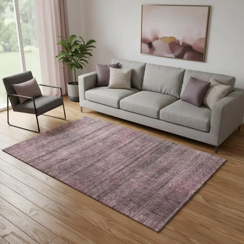 Merlot And Gray Striped Washable Area Rug With UV Protection Photo 1