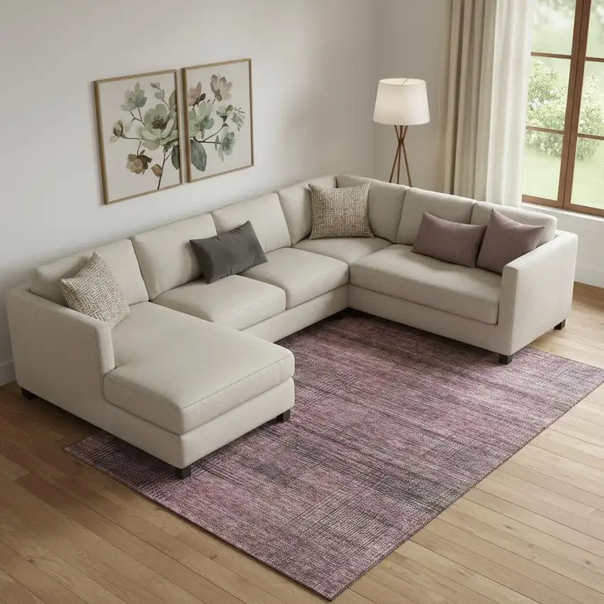 Merlot And Gray Striped Washable Area Rug With UV Protection Photo 2