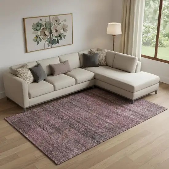 Merlot And Gray Striped Washable Area Rug With UV Protection Photo 2