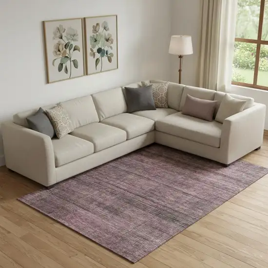 Merlot And Gray Striped Washable Area Rug With UV Protection Photo 2