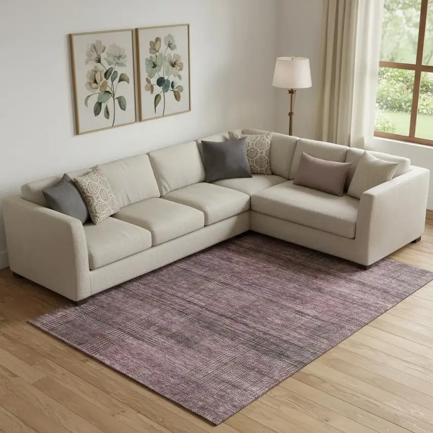 Merlot And Gray Striped Washable Area Rug With UV Protection Photo 2