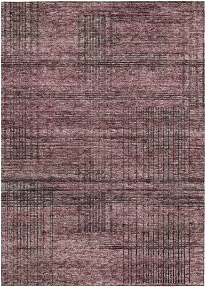 Merlot And Gray Striped Washable Indoor Outdoor Area Rug Photo 7