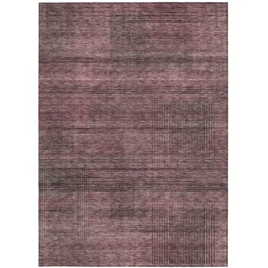 Merlot And Gray Striped Washable Indoor Outdoor Area Rug Photo 7
