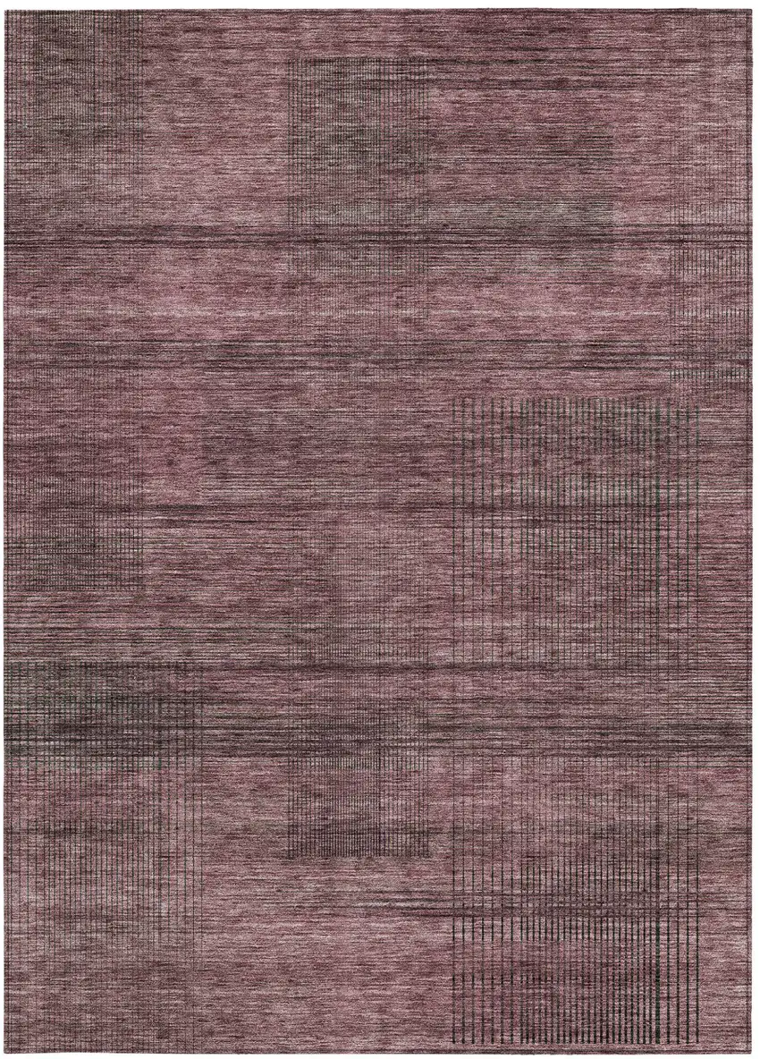 Merlot And Gray Striped Washable Indoor Outdoor Area Rug Photo 7