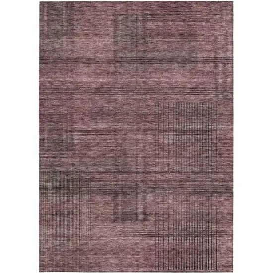 Merlot And Gray Striped Washable Indoor Outdoor Area Rug Photo 7