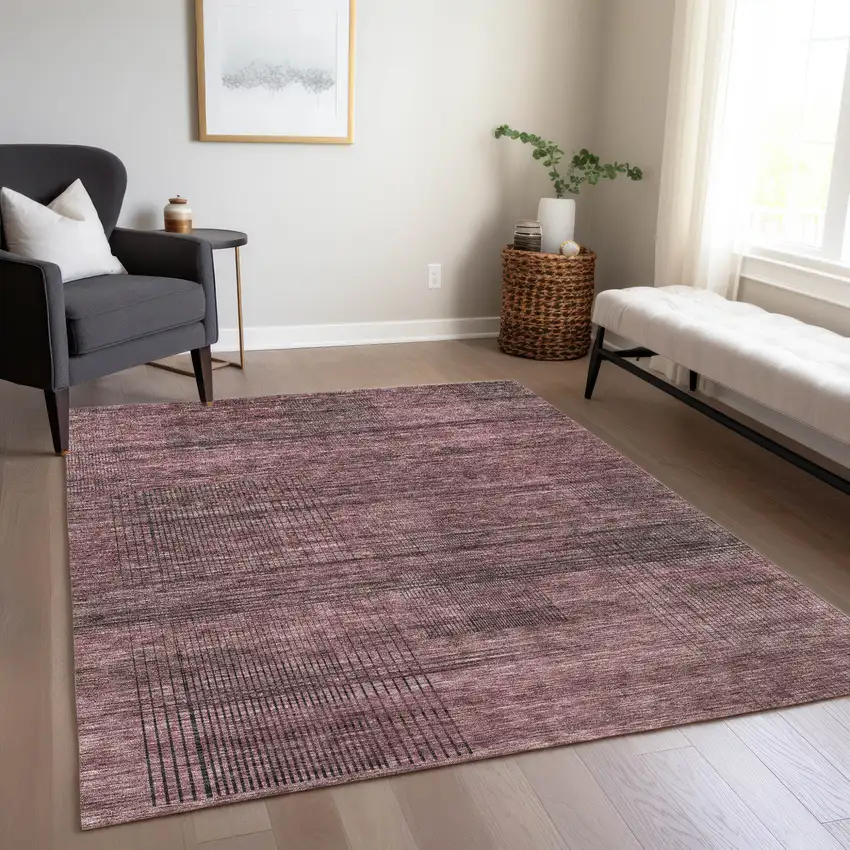 Merlot And Gray Striped Washable Indoor Outdoor Area Rug Photo 9