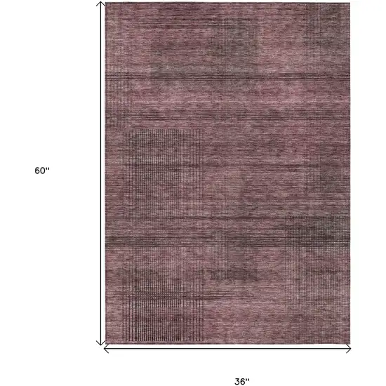 Merlot And Gray Striped Washable Indoor Outdoor Area Rug Photo 3