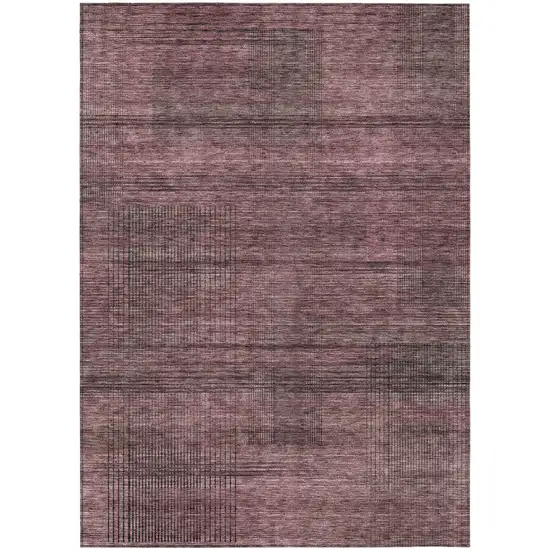 Merlot And Gray Striped Washable Indoor Outdoor Area Rug Photo 2