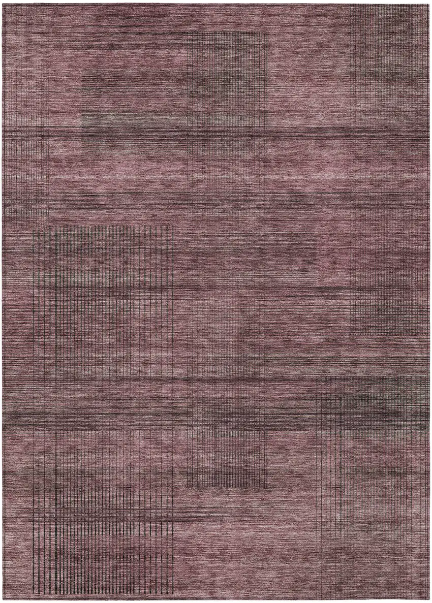 Merlot And Gray Striped Washable Indoor Outdoor Area Rug Photo 2
