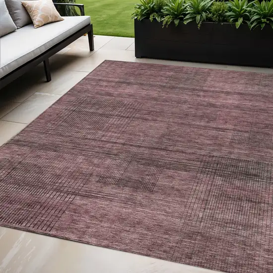 Merlot And Gray Striped Washable Indoor Outdoor Area Rug Photo 1