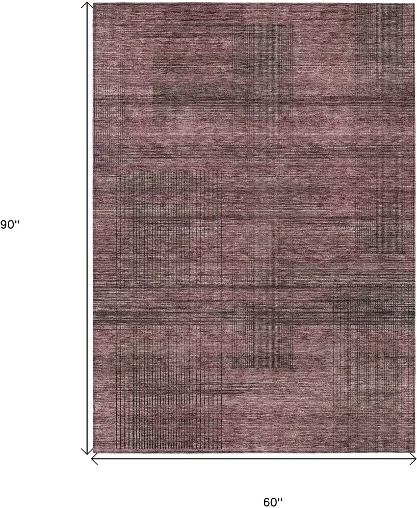 Merlot And Gray Striped Washable Indoor Outdoor Area Rug Photo 3
