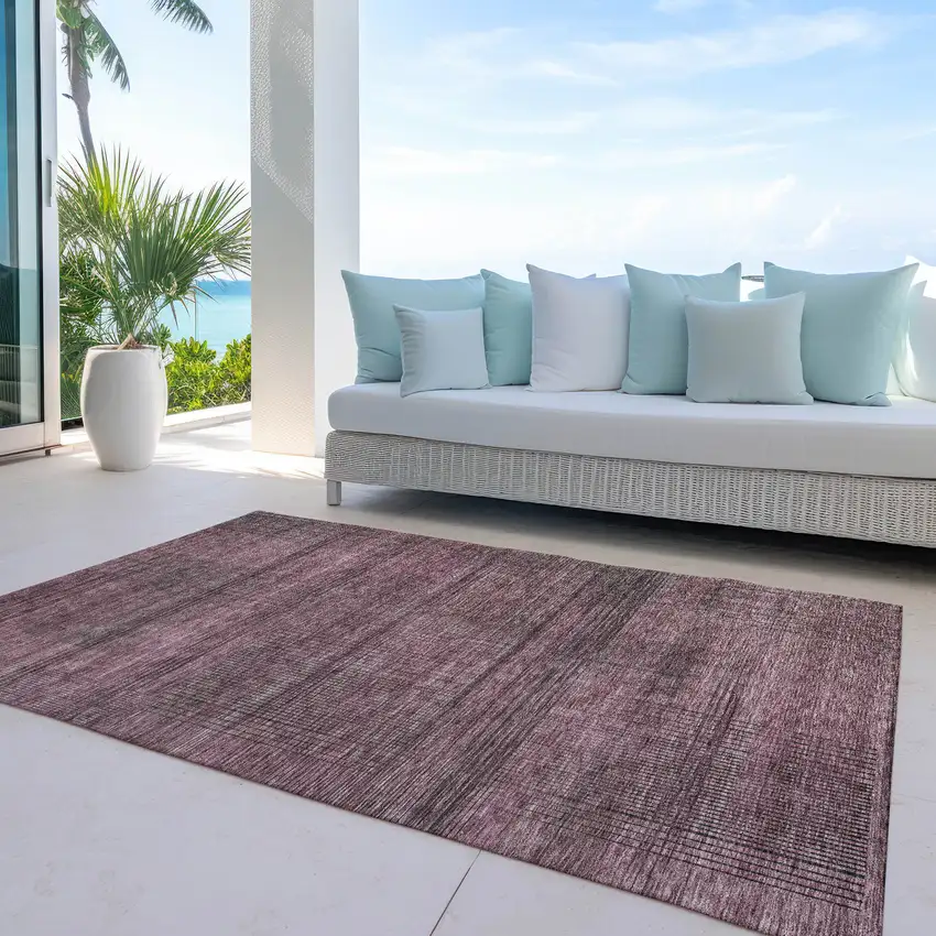 Merlot And Gray Striped Washable Indoor Outdoor Area Rug Photo 8