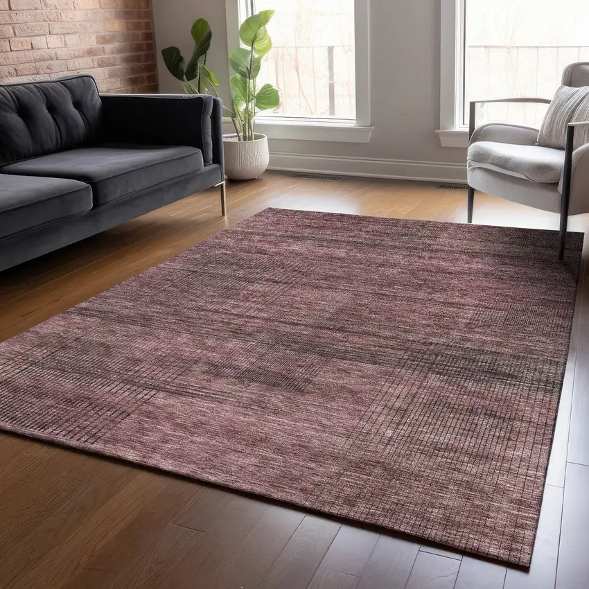 Merlot And Gray Striped Washable Indoor Outdoor Area Rug Photo 9