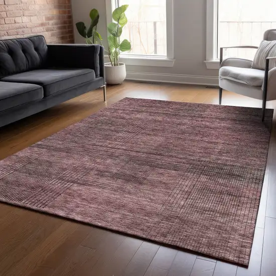 Merlot And Gray Striped Washable Indoor Outdoor Area Rug Photo 9