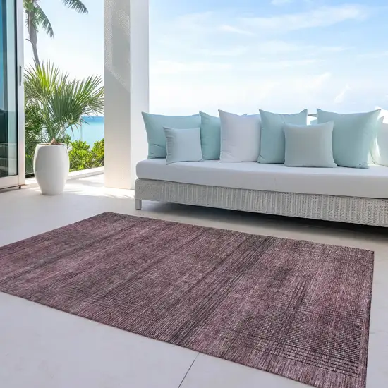 Merlot And Gray Striped Washable Indoor Outdoor Area Rug Photo 8