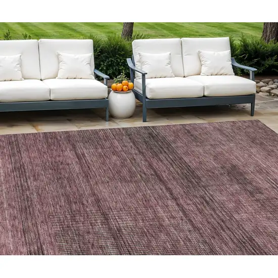Merlot And Gray Striped Washable Indoor Outdoor Area Rug Photo 1