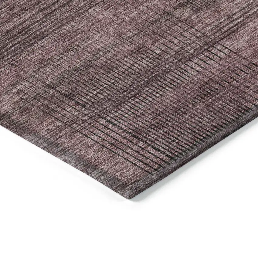 Merlot And Gray Striped Washable Indoor Outdoor Area Rug Photo 5