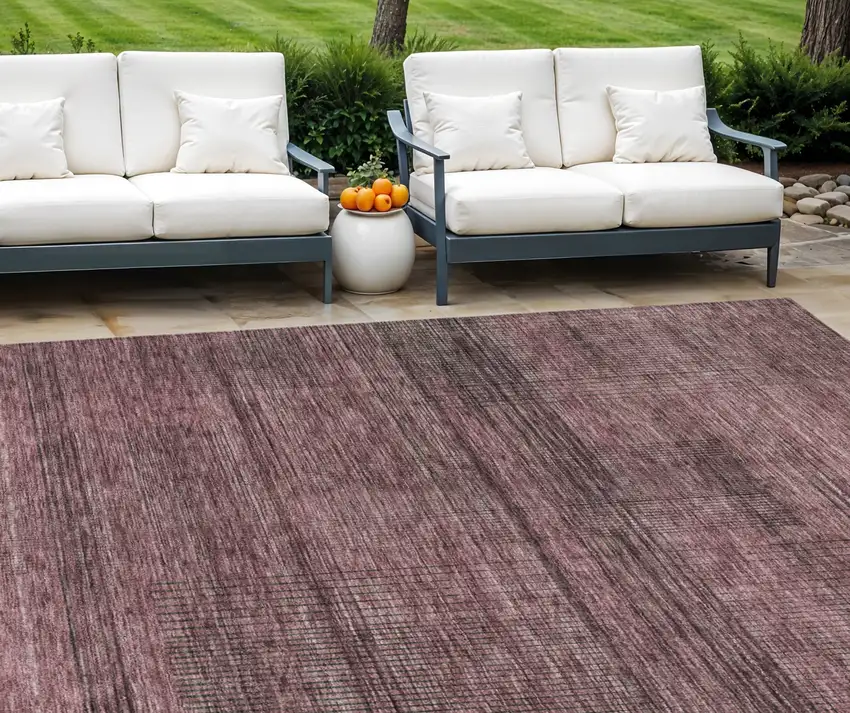 Merlot And Gray Striped Washable Indoor Outdoor Area Rug Photo 1