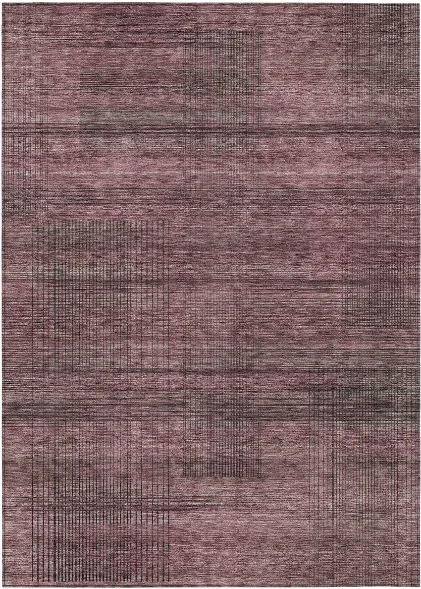 Merlot And Gray Striped Washable Indoor Outdoor Area Rug Photo 2