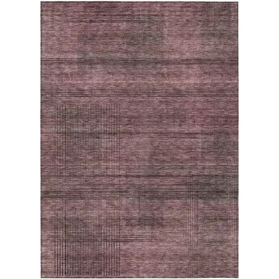 Merlot And Gray Striped Washable Indoor Outdoor Area Rug Photo 2