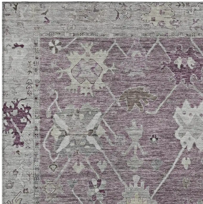 Merlot And Gray Tribal Washable Indoor Outdoor Area Rug Photo 3