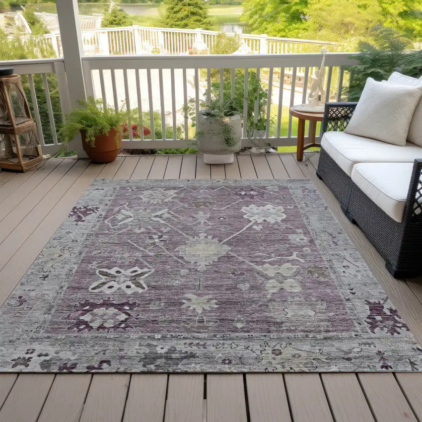 Merlot And Gray Tribal Washable Indoor Outdoor Area Rug Photo 8
