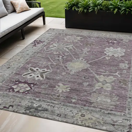 Merlot And Gray Tribal Washable Indoor Outdoor Area Rug Photo 2