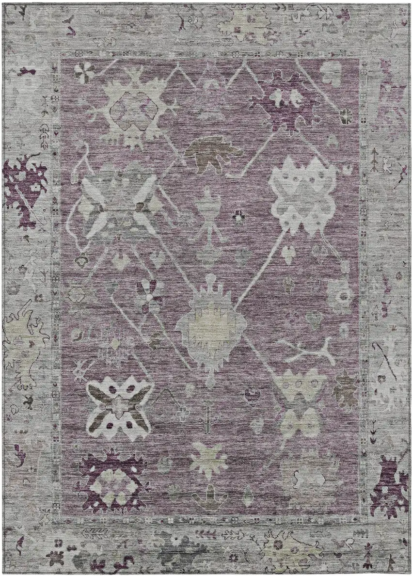 Merlot And Gray Tribal Washable Indoor Outdoor Area Rug Photo 1