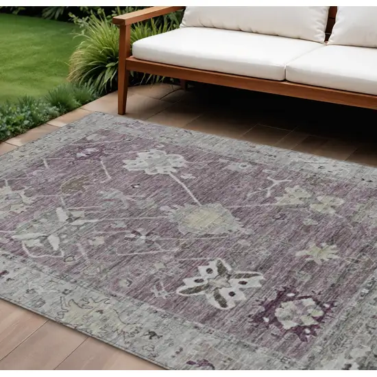 Merlot And Gray Tribal Washable Indoor Outdoor Area Rug Photo 2