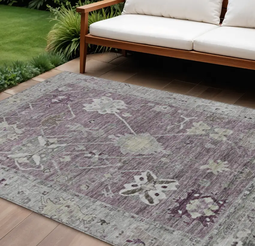Merlot And Gray Tribal Washable Indoor Outdoor Area Rug Photo 2