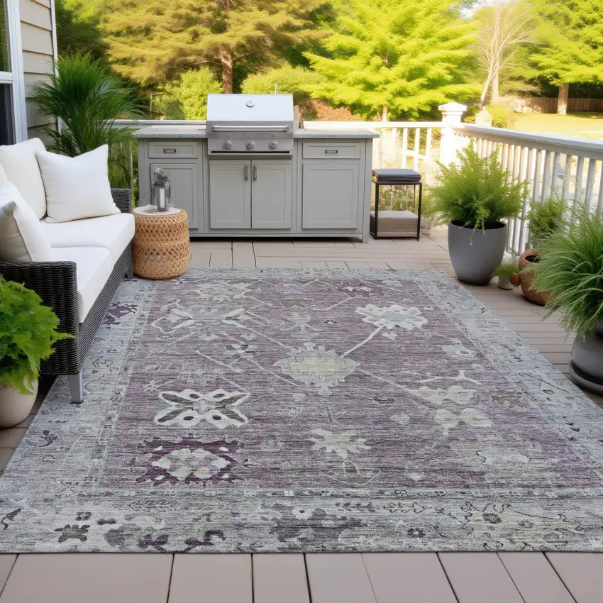 Merlot And Gray Tribal Washable Indoor Outdoor Area Rug Photo 5