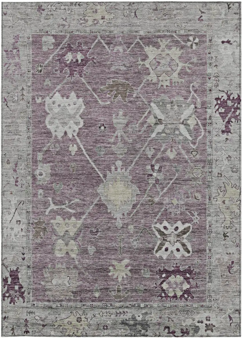 Merlot And Gray Tribal Washable Indoor Outdoor Area Rug Photo 4