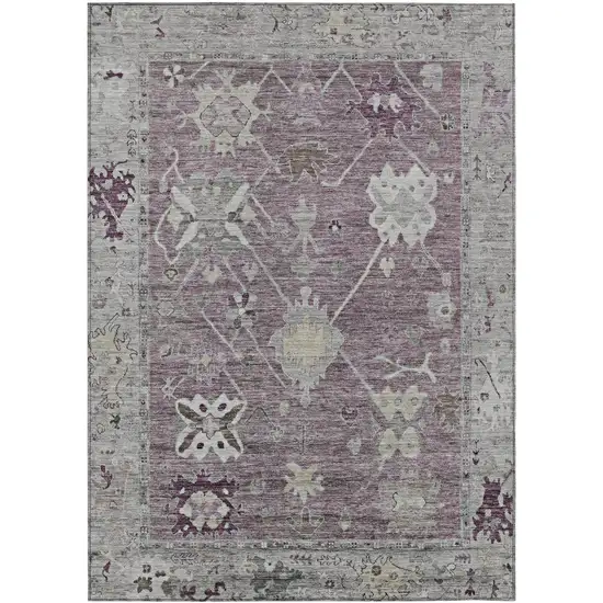 Merlot And Gray Tribal Washable Indoor Outdoor Area Rug Photo 1