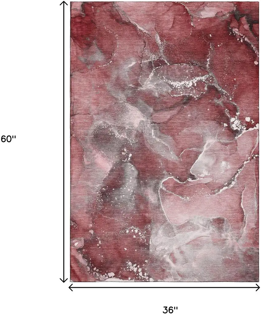 Merlot And Ivory Abstract Washable Area Rug With UV Protection Photo 6
