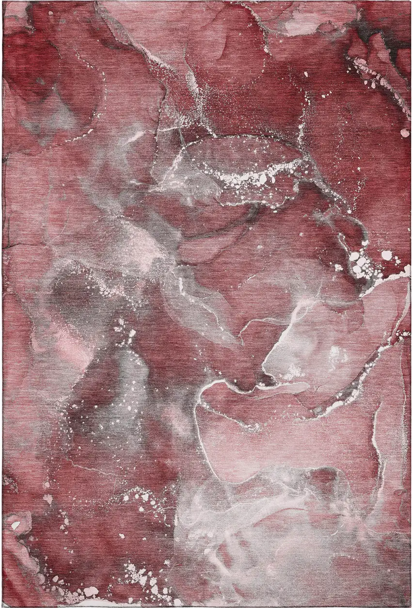 Merlot And Ivory Abstract Washable Area Rug With UV Protection Photo 1
