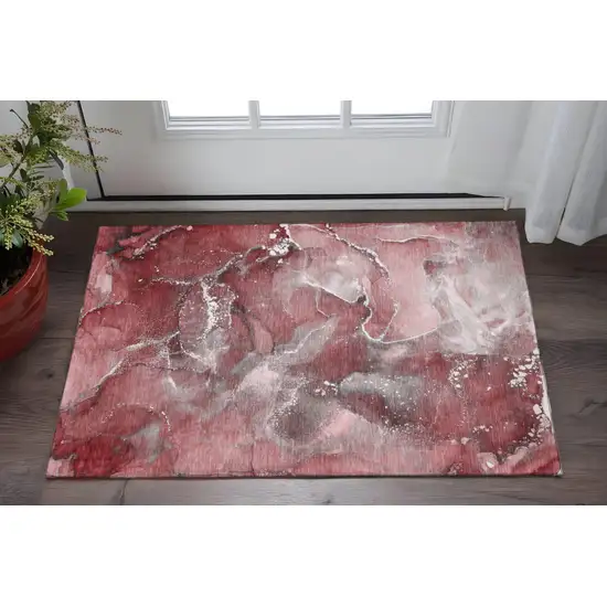Merlot And Ivory Abstract Washable Area Rug With UV Protection Photo 2
