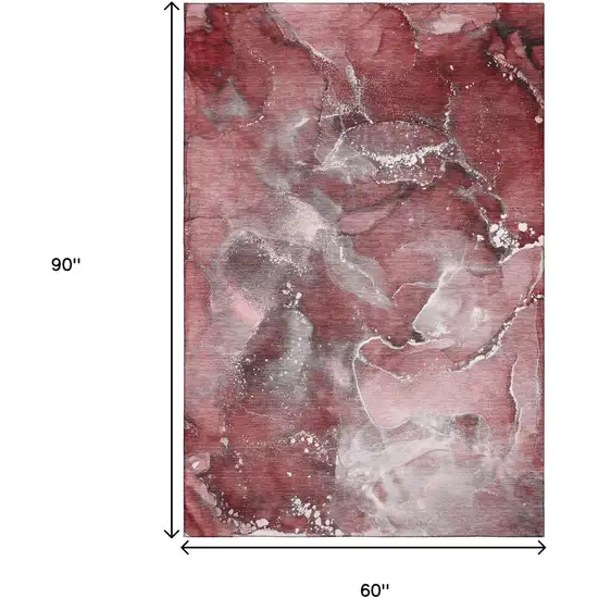 Merlot And Ivory Abstract Washable Area Rug With UV Protection Photo 7