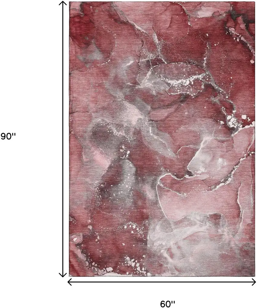 Merlot And Ivory Abstract Washable Area Rug With UV Protection Photo 7