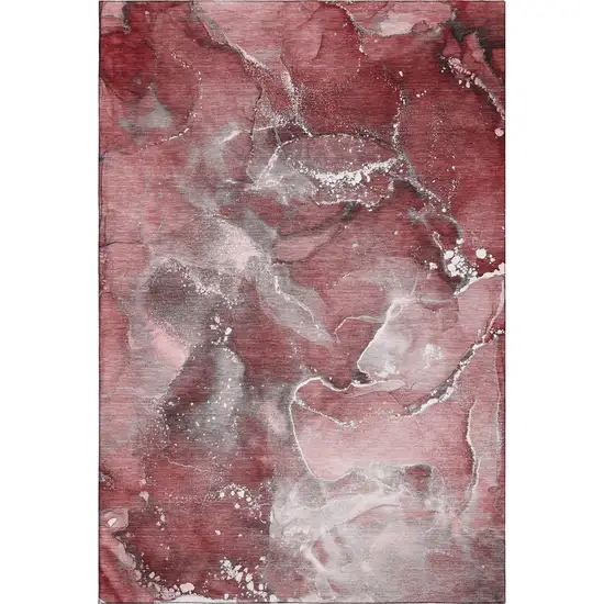 Merlot And Ivory Abstract Washable Area Rug With UV Protection Photo 1