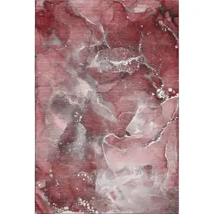 Photo of Merlot And Ivory Abstract Washable Area Rug With UV Protection