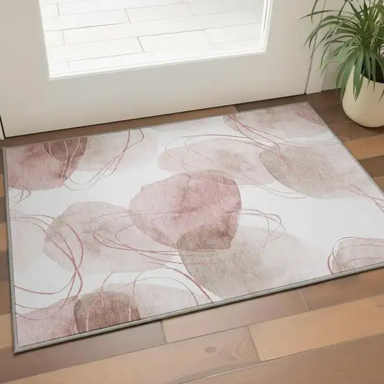 Merlot And Ivory Abstract Washable Area Rug With UV Protection Photo 2