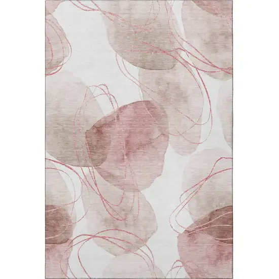 Merlot And Ivory Abstract Washable Area Rug With UV Protection Photo 3