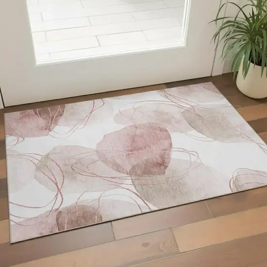Merlot And Ivory Abstract Washable Area Rug With UV Protection Photo 1