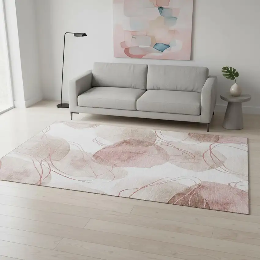 Merlot And Ivory Abstract Washable Area Rug With UV Protection Photo 2