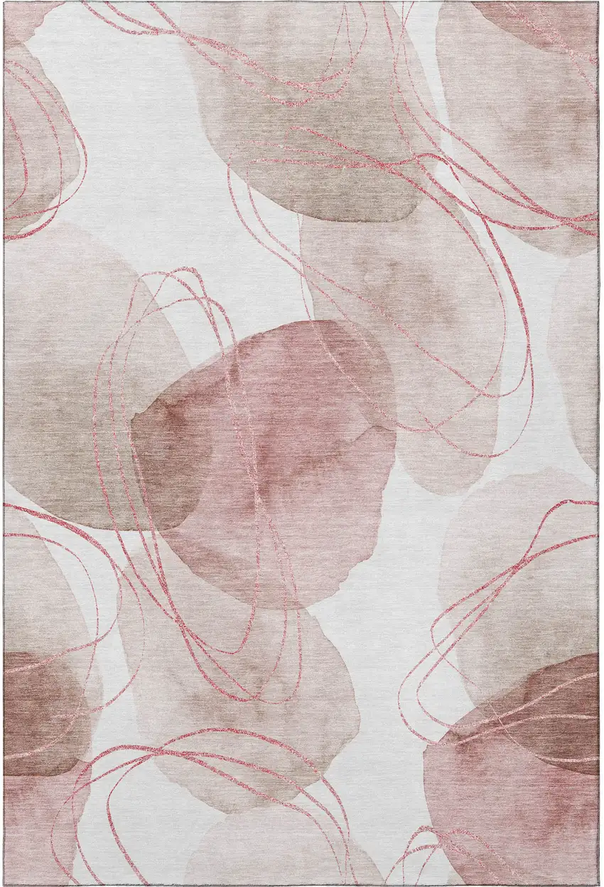 Merlot And Ivory Abstract Washable Area Rug With UV Protection Photo 3