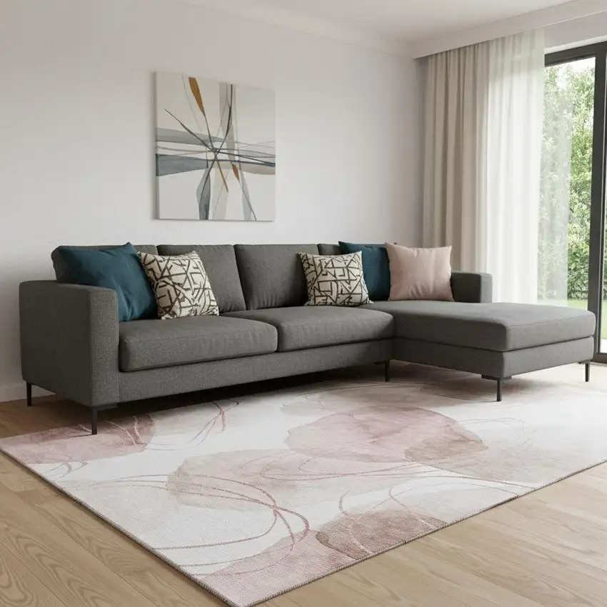 Merlot And Ivory Abstract Washable Area Rug With UV Protection Photo 1