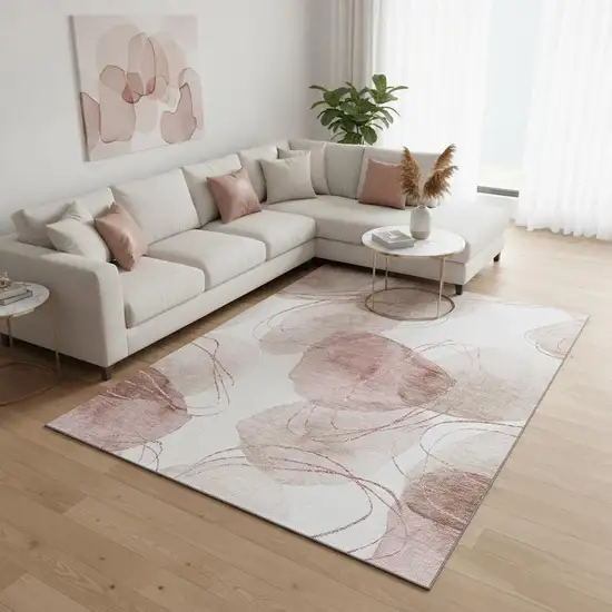 Merlot And Ivory Abstract Washable Area Rug With UV Protection Photo 2